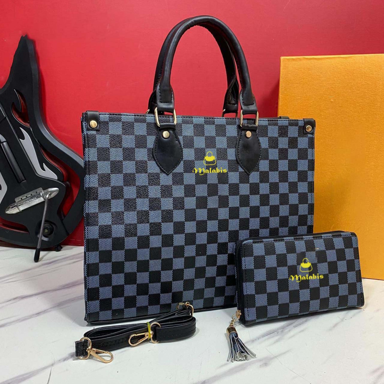 Malabis.bags Checkered Handbag Set – Tote + Wallet Combo