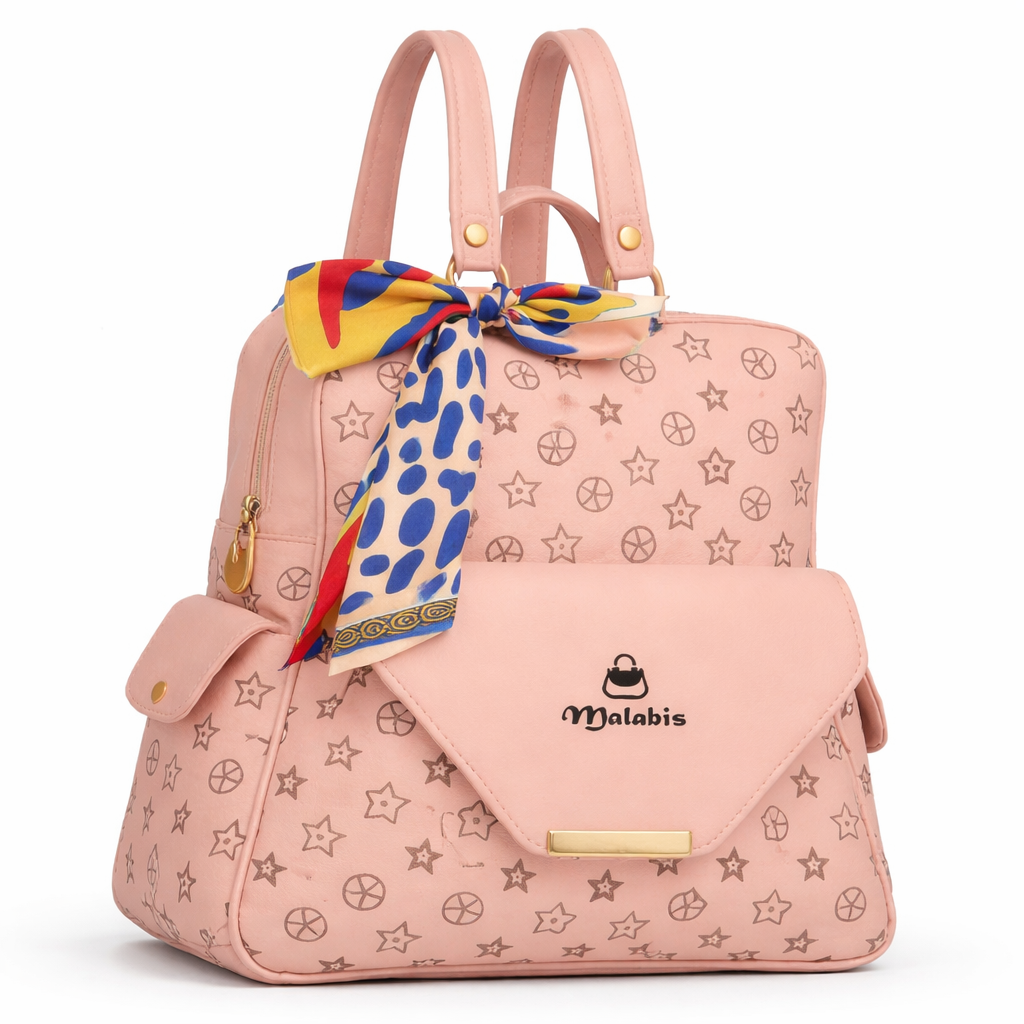 Malabis.Bags Blush Pink Printed Backpack for Women