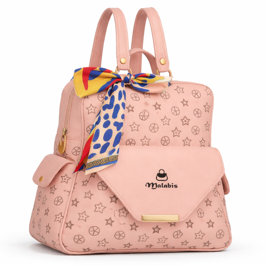 Malabis.Bags Blush Pink Printed Backpack for Women