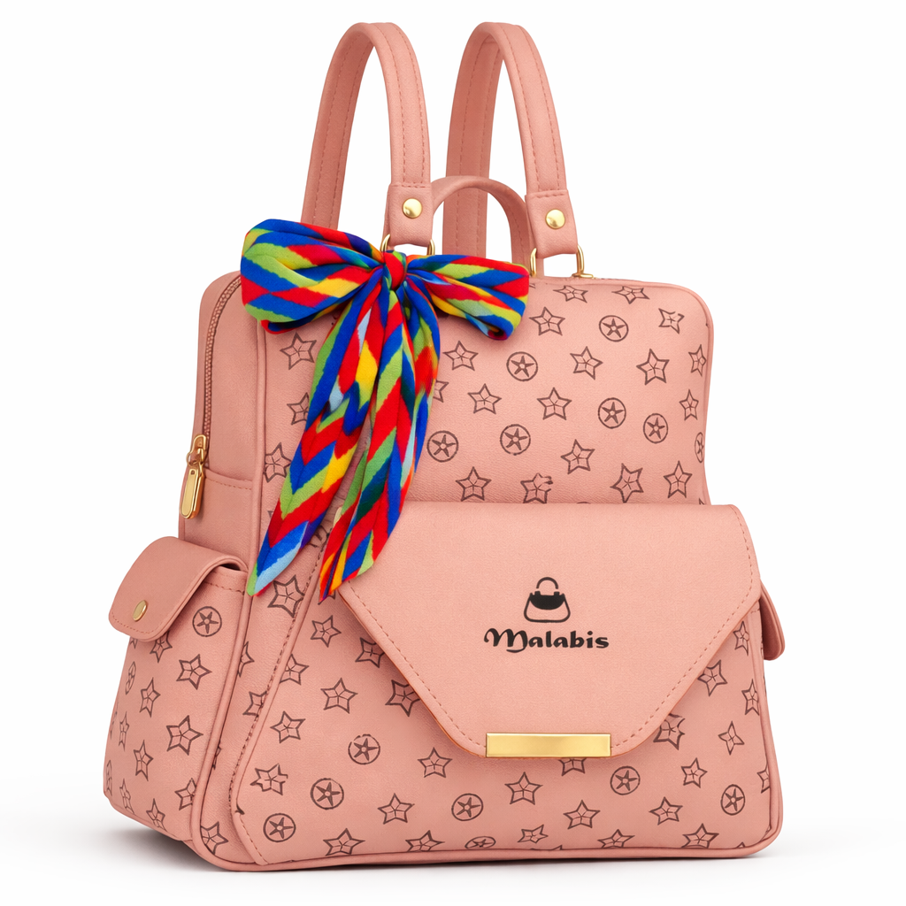 Malabis.Bags Blush Pink Printed Backpack for Women