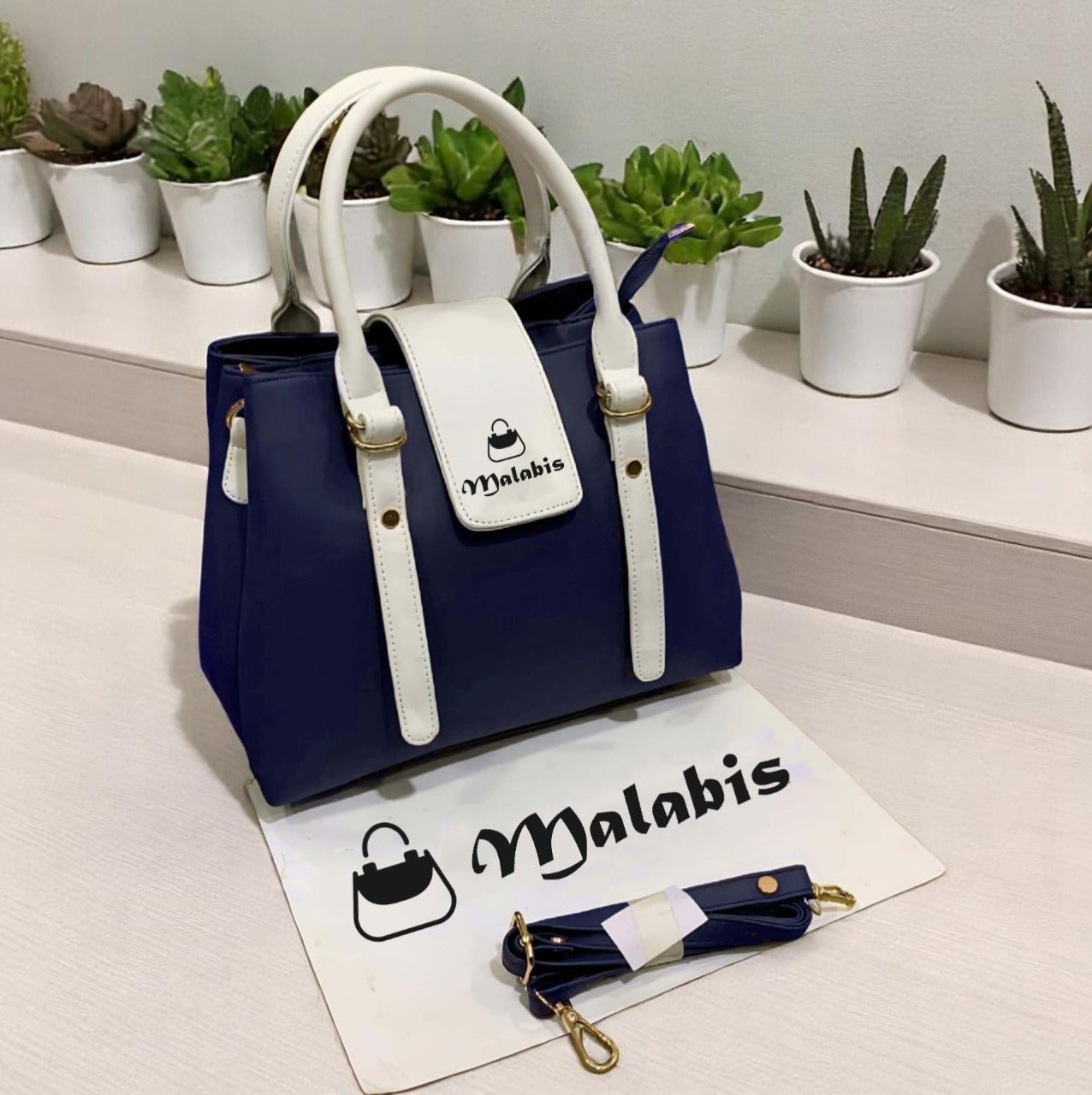 Malabis.Bags Black & White Structured Handbag for Women