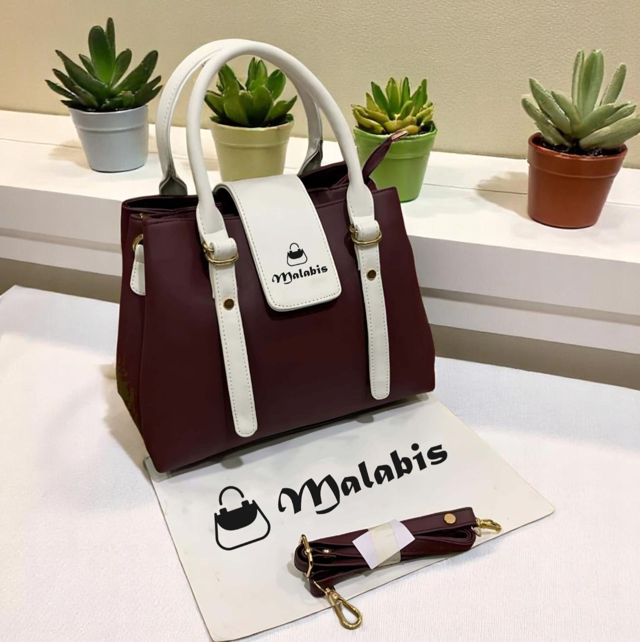 Malabis.Bags Black & White Structured Handbag for Women