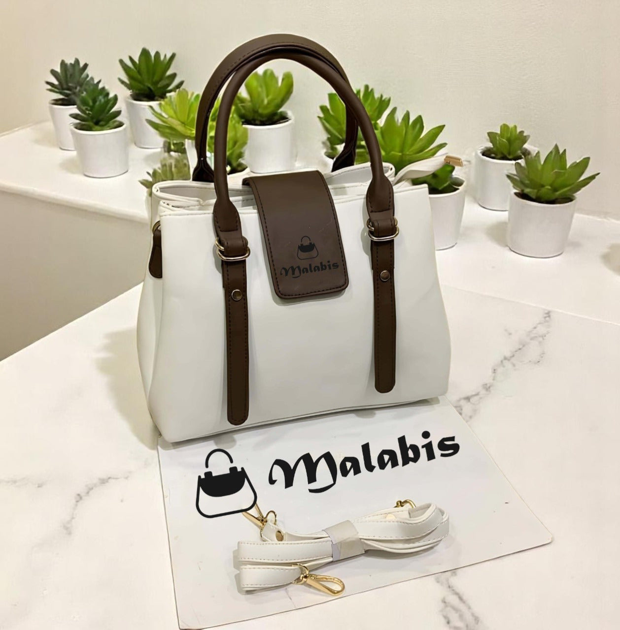 Malabis.Bags Black & White Structured Handbag for Women