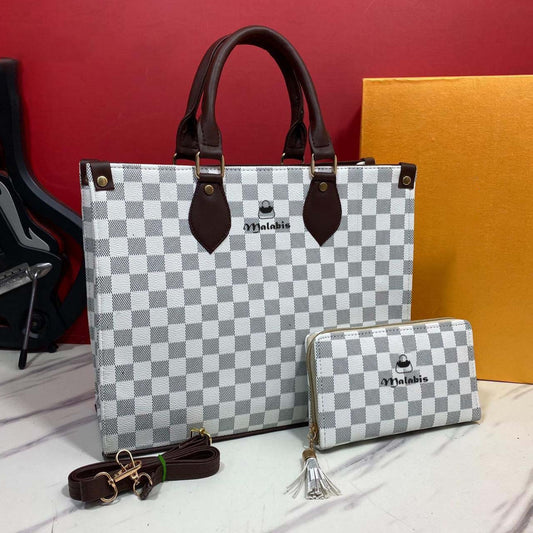 Malabis.bags Checkered Handbag Set – Tote + Wallet Combo